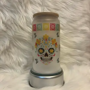 Sugar Skull Glass Cup 16oz