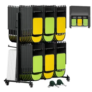 Folding Table and Chair Storage with Weatherproof Cover, 800LBS Capacity Folding Chair Cart for 84 Chairs or 42 Chairs & 12 Tables, Folding Chair Storage Cart with 360° Locking Wheels