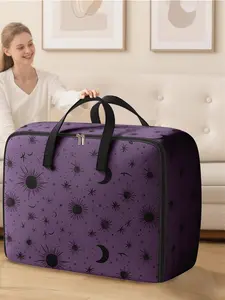 Sun Star Moon Pattern Storage Box, Space-Saving Large Handheld Organizer, Ideal for Moving Travel Camping Dormitory Bedding, Convenient Handles