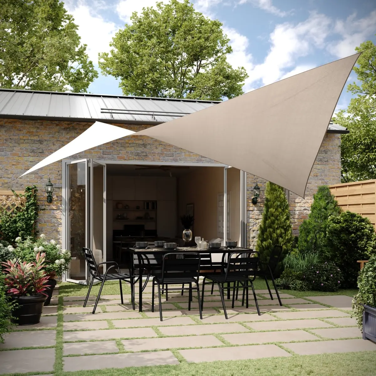 Flash Furniture GM-WL-SS22003-5-SAND-GG 20 ft. Palmetto Rectangle Sun Sail Shade Canopy with Nylon Attachment Ropes, Sand