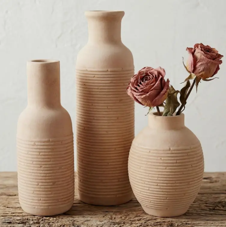 Rustic Farmhouse Vase Set of 3 - Ceramic Decorative Vintage Large, Retro1