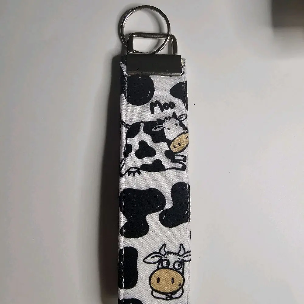 Fashion Cow Print Fabric Wristlet Keychain - Basic Everyday Unisex Portable Fob Loop, Compact Holder for Key Organization & Personal Use (Fits Most Keychains, Easy Handle)