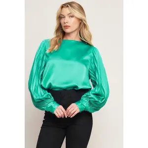 A solid woven top - TEAL GREEN