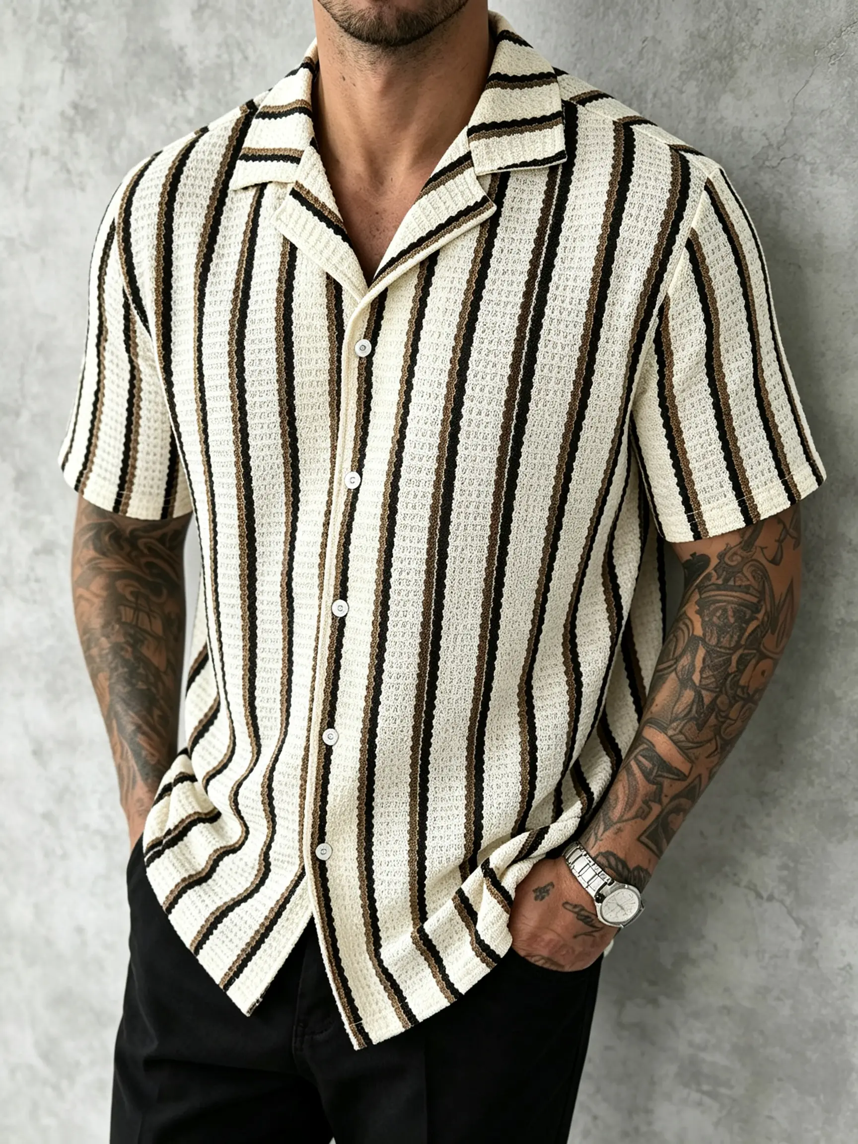men’s clothes Summer new men's short sleeved shirt, comfortable and casual, versatile striped shirt, men's top