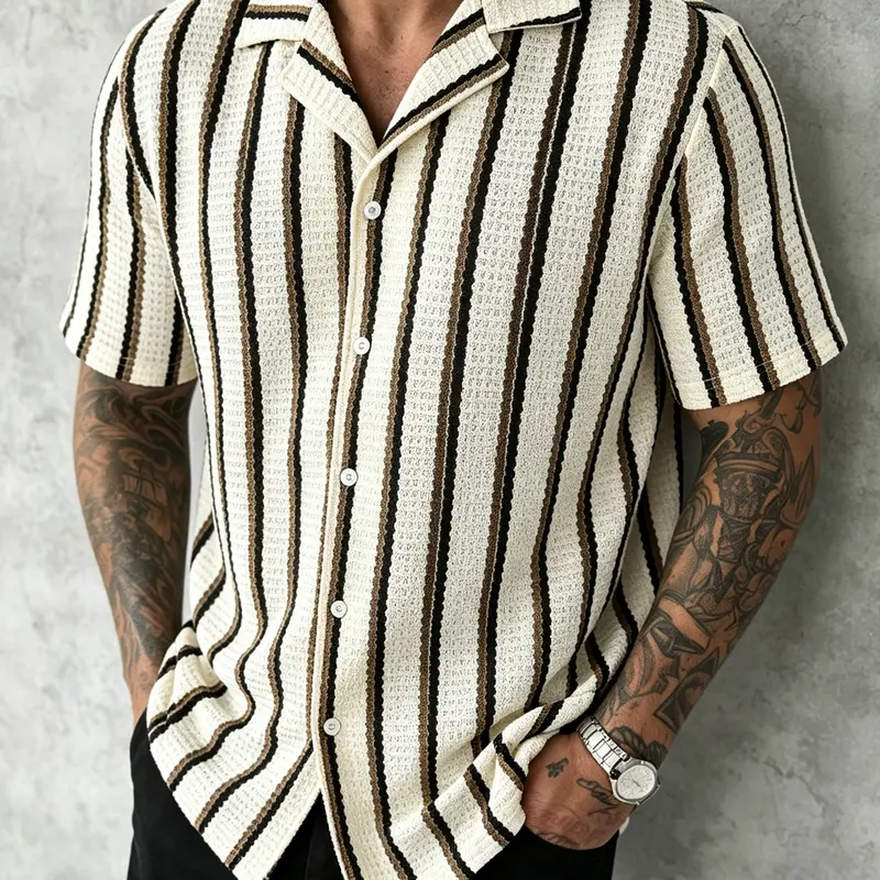 men’s clothes Summer new men's short sleeved shirt, comfortable and casual, versatile striped shirt, men's top Casual Fit Comfy Hot Summer Shirt