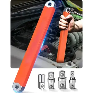 Offset Extension Wrench Impact - Tight Reach Wrench Set with Universal Square Drive Adapters (1/4", 3/8", 1/2") - Ideal for Tight Spaces - Unique Tool gifts for Mechanic Men Dad (Orange)