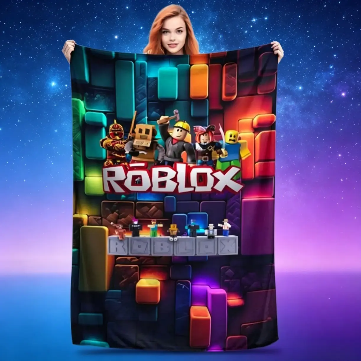 Roblox Funny Plush Flannel Blanket for Kids and Adults, Premium Cozy Lightweight Air Conditioning Blanket, Portable Throw Cover for Sofa Bed Travel Camping, Gamer Birthday Father's Day Graduation Gift
