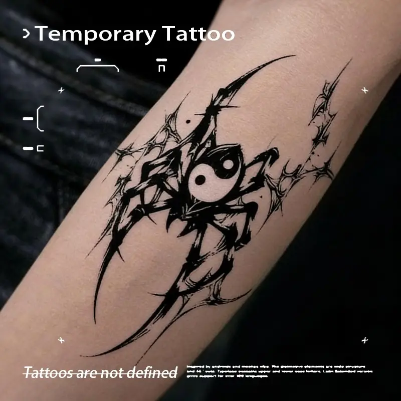 Juice Herbal Temporary Tattoo Art, Dark Yin Yang Spider Fake Tattoo, Waterproof Durable 15 Days Long Lasting Semi Permanent Arm Tattoo
