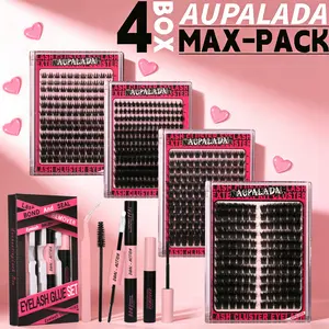 Amazing! 4 Styles  MAX-PACK Cluster Lash Extension Gift Set | Includes  Natural   Styles + Extra Volume | Soft & Lightweight | Comes with Glue, Tweezers & Brush | Easy DIY at Home | 1 Set Mixed Length Individval Eyelash Extensions Kit