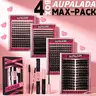 4-Style MAX-PACK Lash Cluster Gift Set with Lash Extension Glue, Tweezers, Brush - Natural, Extra Volume, Soft Lightweight for Easy DIY Home Use, #BackToSchool, Natural Lash Cluster,familyfun