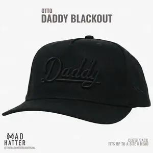 Daddy Blackout Embroidered Snapback Hat for Men Big Head Friendly Fits Up to Size 8 OTTO Brand High Quality Cloth Back Adjustable Baseball Cap Gift for Dad Father's Day Streetwear Style Blackout Design