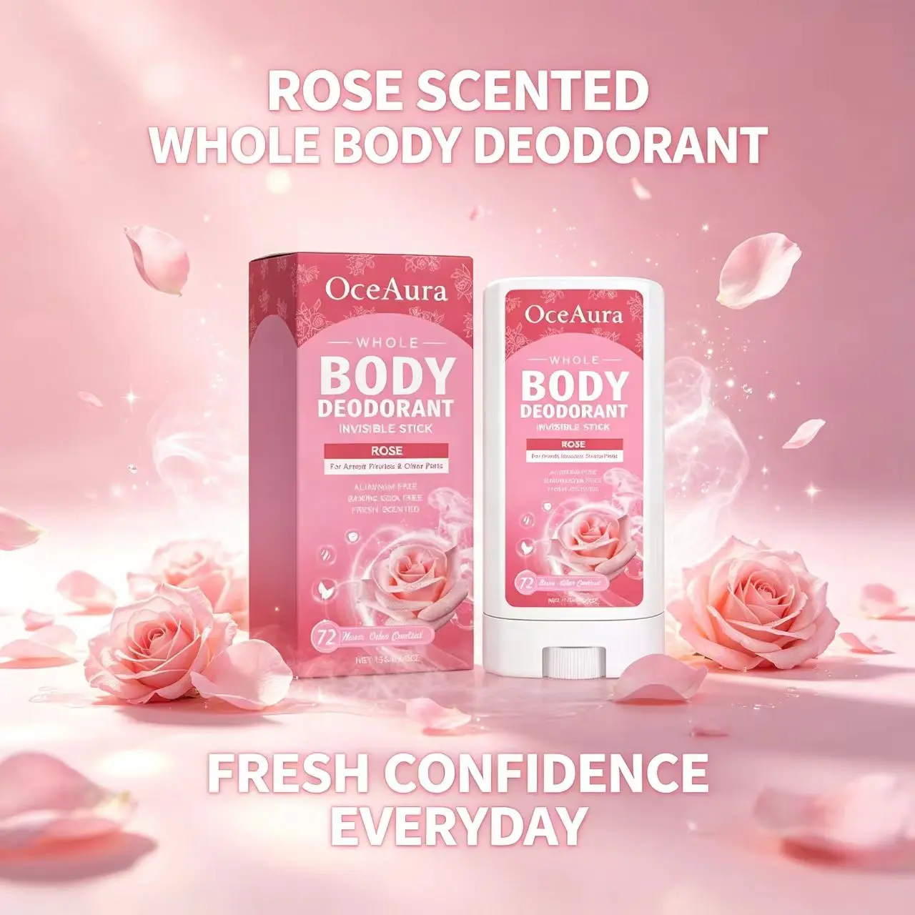Rose Aroma Deodorant Stick with Vitamin E, Rose Oil - Long-Lasting Odor Elimination, Moisturizing Body Care