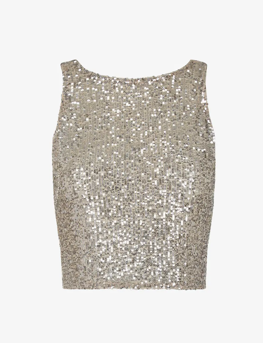 Sequin Mesh Muscle Crop Top