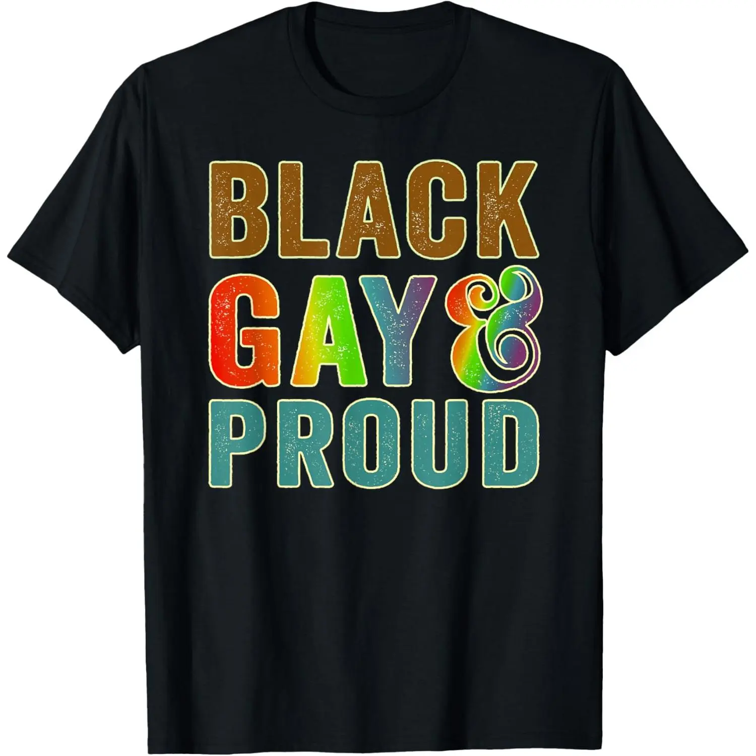 Men's Natural Soft Short-Sleeve Round Neck Pure Cotton Black Gay and Proud LGBTQ Graphic T-Shirt, Fitness Menswear Top, Gift for Men
