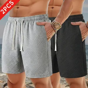3-pack men’s jacquard shorts, stylish casual shorts, summer vacation shorts, with drawstring, breathable design, suitable for outdoor wear in summer