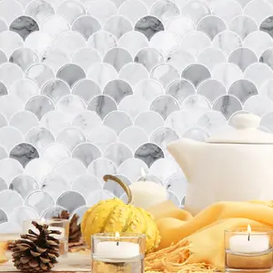 12 Inch X 12 Inch Fish Scale Decorative Wall Stickers, Kitchen & Bathroom Tile Backsplash, Self-Adhesive Waterproof Tiles, 5 Pack/10 Pack Options