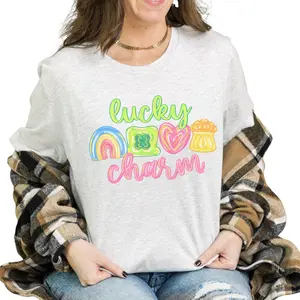 St Patrick SHIRT - Lucky Charm Bleached SHIRT -  Comfy Unisex Jersey Shirt - Bleached Graphic Tee Design, Random Bleaching, True-to-Size Fit, 35% Cotton 65% Poly - Fabric