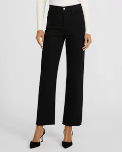 Express High Waisted Stay Black Raw Hem Straight Ankle Jeans