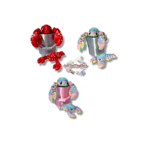 3D Printed Miniature Lobster Figurines in Bucket - Red with White Detail, Ideal for Seafood Lovers & Unique Gifts for Easter Baskets. Mama lobster & her baby