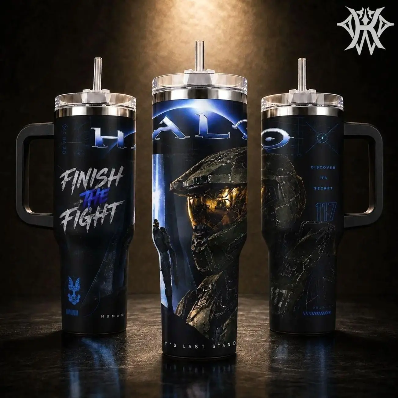 Halo Master Chief 117 Finish the Fight 40oz Tumbler with Handle 20oz Skinny Insulated Stainless Steel Travel Mug, Gaming Merch Gift for Him Men Boyfriend, Leak-Proof Water Bottle Coffee Cup Straw
