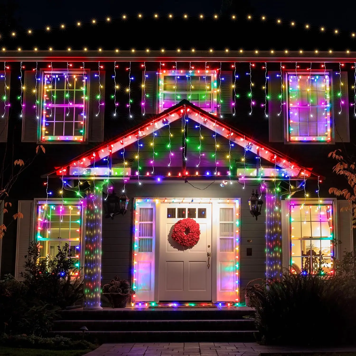 Icicle Christmas Lights Outdoor 19.69Ft 306 LED Twinkle Lights with 8 Modes Timer Waterproof for House Holiday Decor Wedding Multicolor