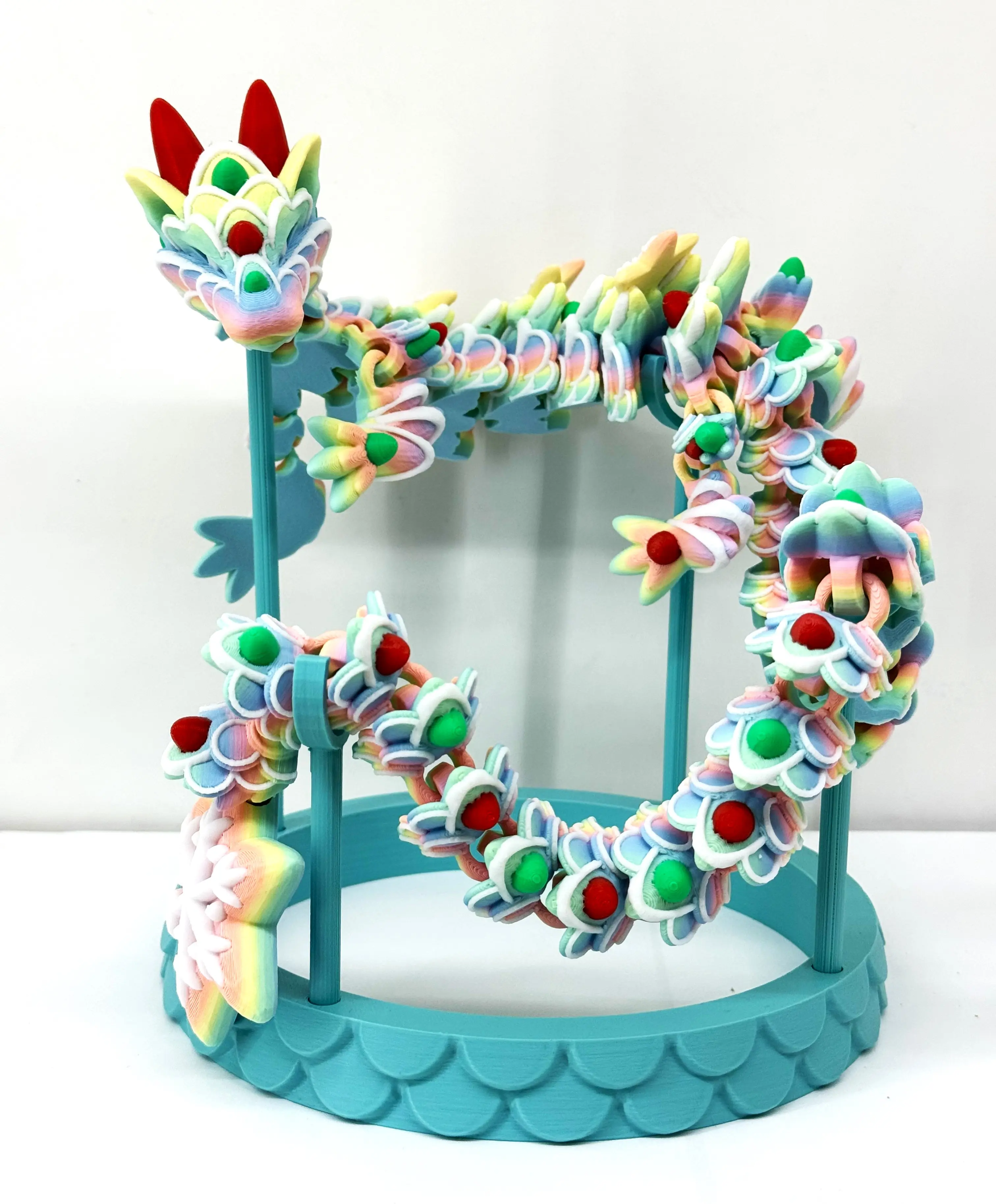 27 Inches Gingerbread Dragon with Display Stand, Articulated 3D Printed Dragon, Rainbow Color Fidget ADHD Autism Toy D016-24-PDS