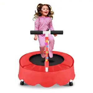 Mini Trampoline With LED Handle Bar Indoor Outdoor Birthday Gift Trampoline Easy Assemble Trampoline 25 Inches Red