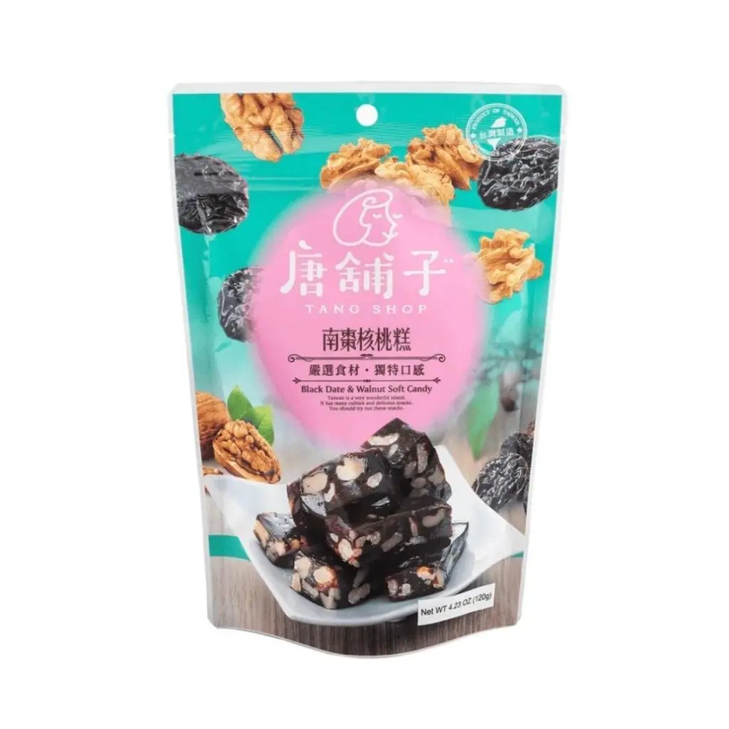 Tang Shop Traditional Chewy Black Date and Walnut Soft Nougat Candy Snack, No Added Sweetener - 120g
