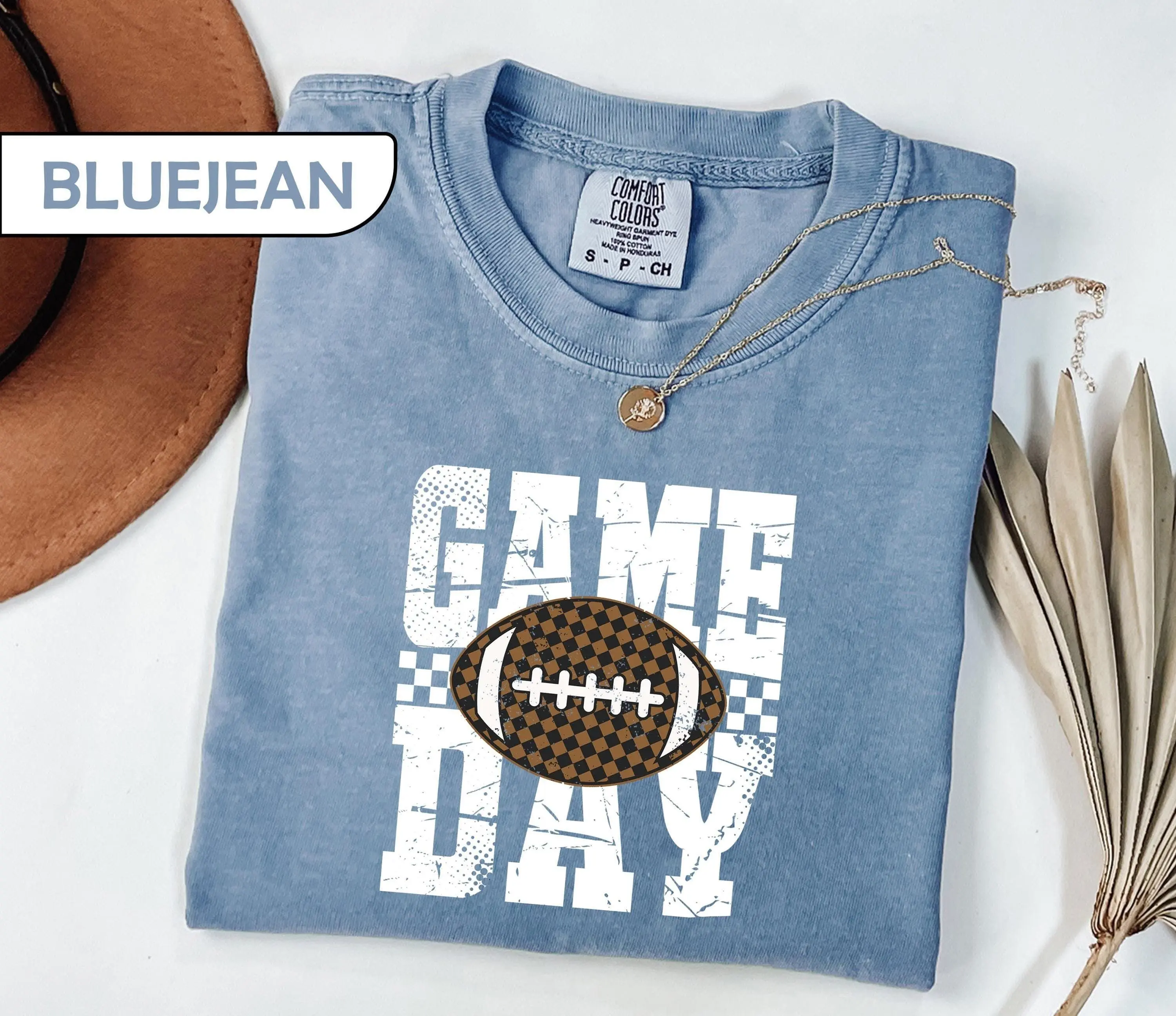Women's Comfort Colors Crew Neck Short Sleeve Cotton Graphic T-Shirt - Retro Football Game Day Apparel, Collegiate Stadium Street Style, Tailgate Print Distressed Top