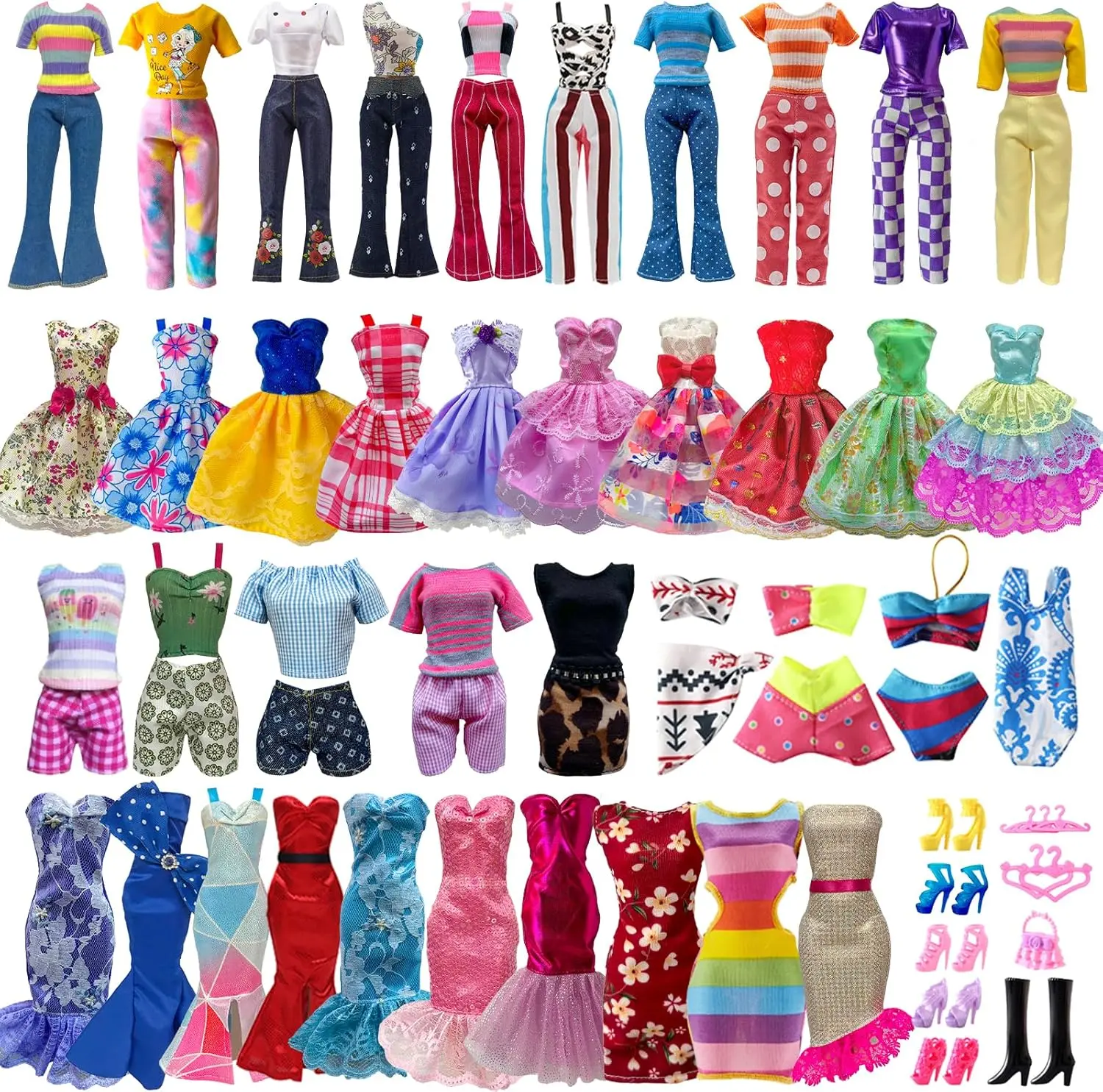 30PCS Doll Clothes and Accessories Set for 11.5 Inch Girl Dolls – Tops, Pants, Dresses, Fashion Outfits, Shoes & Doll Dress Up Accessories, Random Styles