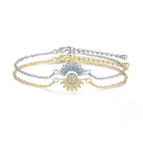 Sun and Moon Bracelet Set - Dainty High Quality Fashion Wrist Jewelry, Stackable Gold Sun & Blue Moon Bracelets for Women, Couples Friendship Gift