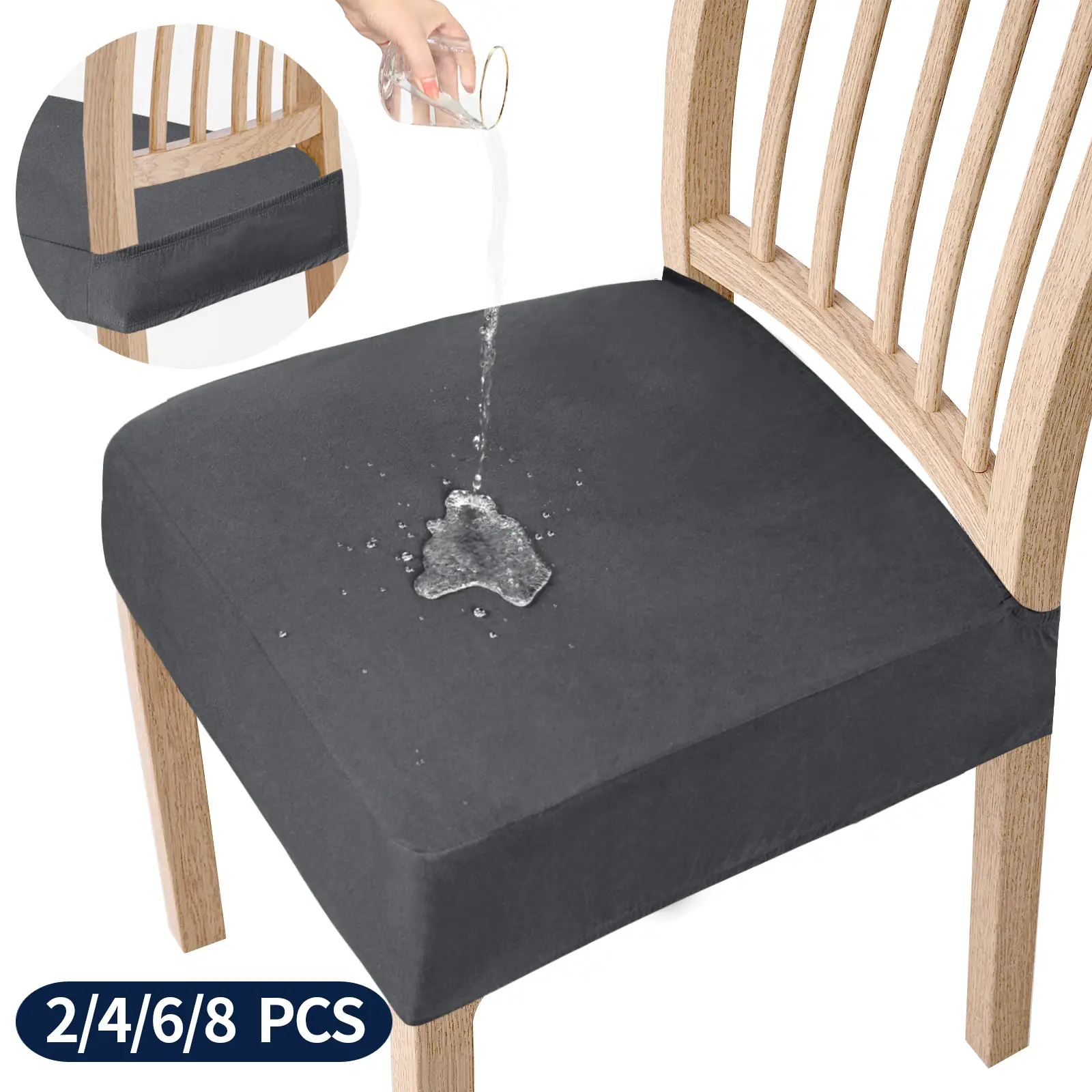 Easy-Going Waterproof Seat Covers for Dining Room Chairs Set of 2,4,6 Stretch Chair Seat Slipcovers Protector Removable and Washable Kitchen Dining Ch