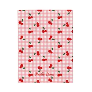 Personalized baby name Cherry Gingham Blanket | Plush Velveteen Throw, baby gift, newborn gift, toddler gift, custom blanket