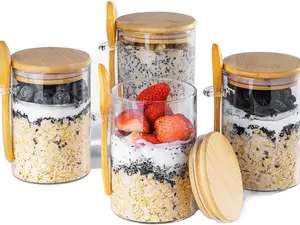 Overnight Oats Containers with Lids,16oz Overnight Oats Jars 4 Pack, Oatmeal Cups,Meal Prep Containers,Glass Meal Prep Containers with Lids,China Pudding Jars