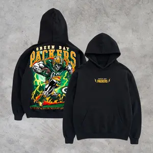 Vintage GB Football Hoodie, Skull & Lightning Graphic Top, Shirt for Football Fans, Trending Us Streetwear, Viral on Tiktok, Y2k Style Menswear Long Sleeve Pullover