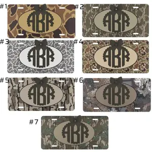 Personalized Camo License Plate, Bow Monogram Car Tag, Girly Hunting Truck Decor, Custom Initials Vehicle Plate