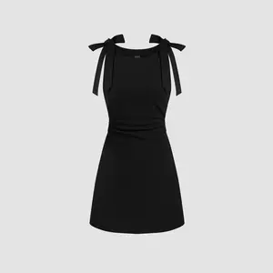 Cider [4 colors, size 0-26] Square Neck Solid Bowknot Mini Dress