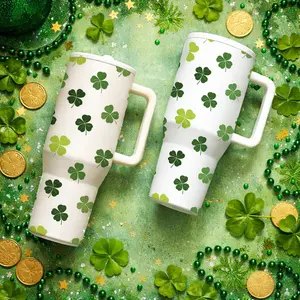 1 Pc 40oz insulated mug, Portable Vacuum Flasks, double wall stainless steel vacuum cup, keeps drinks hot 12 hours cold 24 hours, leak proof lid, Leakproof Tumbler, skinny tall design, for hot cold drinks, lucky clover drinkware, gift for men women