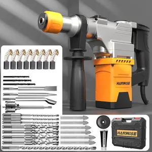 HANWISE heavy-duty electric hammer drill and dismantling tool, with 3-in-1 function (drilling, rock drilling, dismantling) with handle, locking and wired plug, suitable for concrete, masonry, renovation - multifunctional hammer drill, DIY enthusiasts