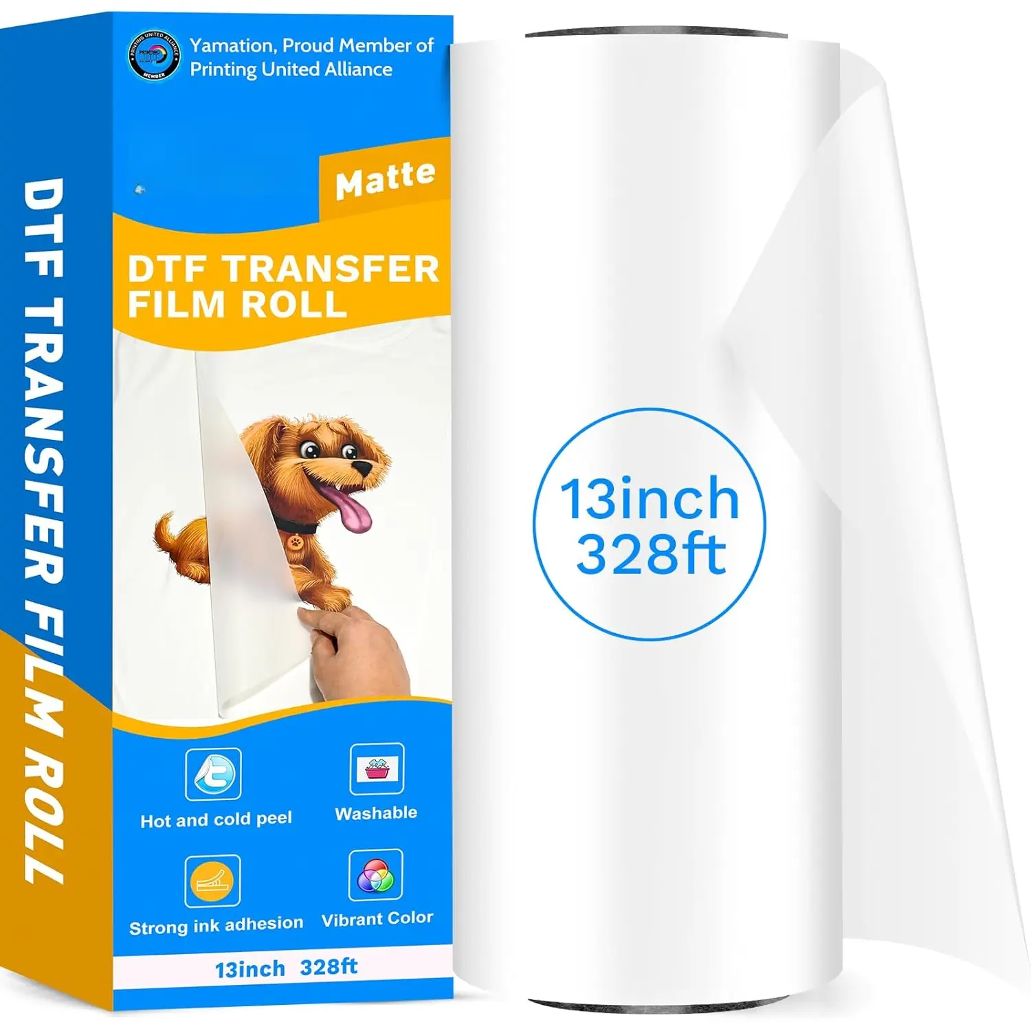DTF Transfer Film Roll: 13inch 328 ft  Double-Sided Matte Finish PET Transfer Paper Direct to Film