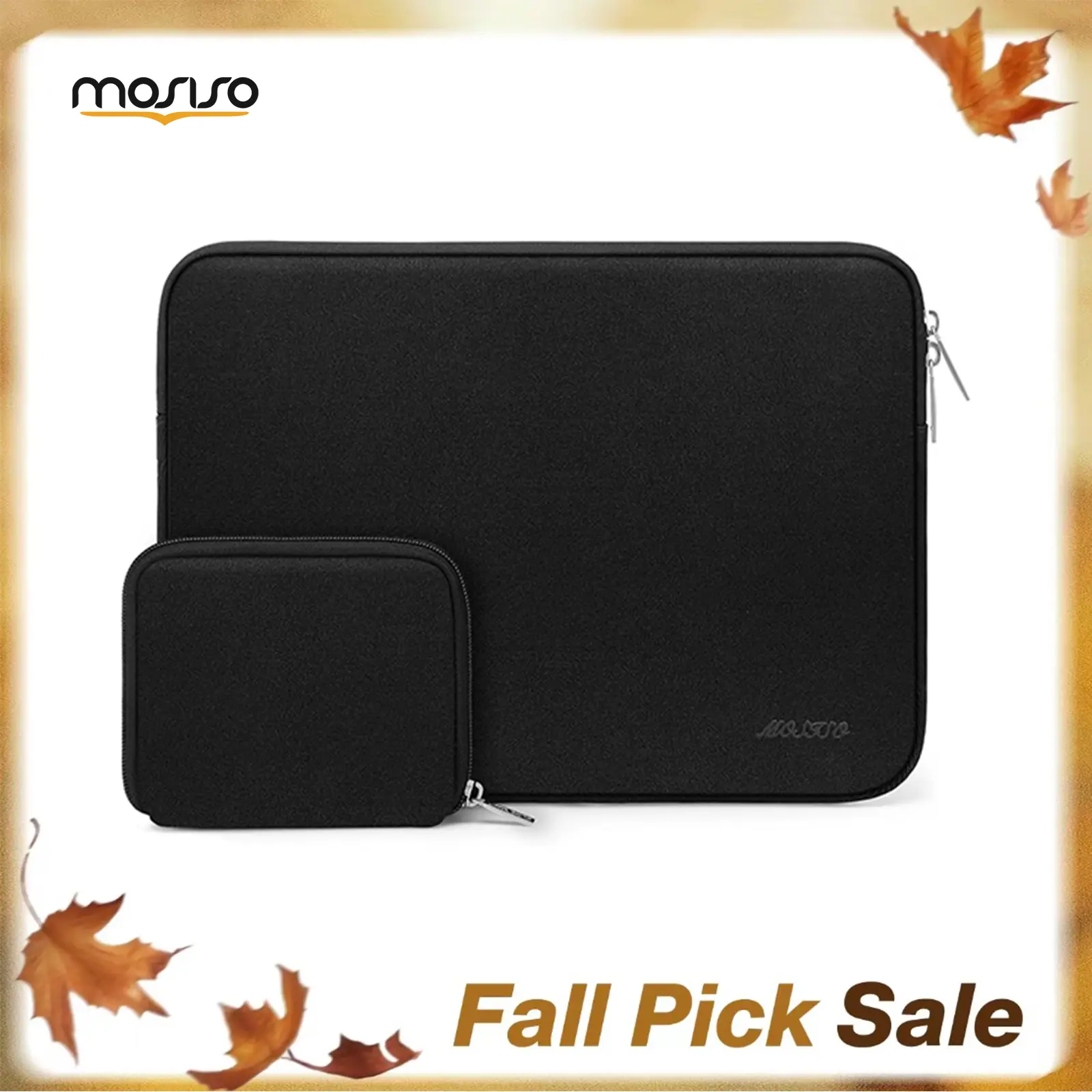MOSISO 13.3in Laptop Casing - Neoprene PU Leather Plain Shell with Neoprene Foam Padding, Shockproof Multifunctional Work Bag with Zip Mini Pouch, Unisex for MacBook Air/Pro, HP, Dell (Black, Customer Service Support)