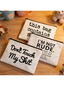 Don't Touch My Shit Letter Print Cosmetic Bag, Zipper Makeup Bag, Versatile Makeup Organizer Pouch, Cosmetic Storage Bag, Handheld Cosmetic Pouch, Travel Bag for Women
