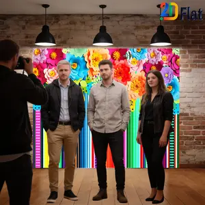 2D Flat Banner Wall Decor 1pc, featuring colorful stripes and floral patterns, ideal for photo booth studio props, room decoration, wall decoration, birthday party decorations, and photography studio props
