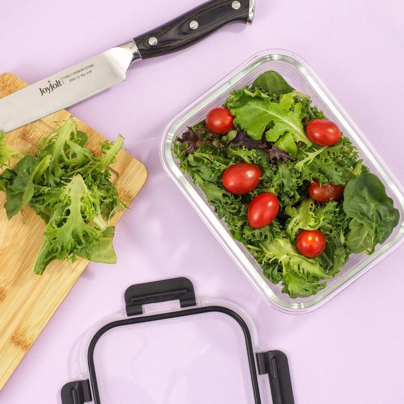 JoyJolt JoyFul 24pc (12 Airtight, Freezer Safe Food Storage Containers and 12 Lids), Pantry Kitchen Storage Containers, Glass Meal Prep Container for Lunch, Glass Storage Containers with Lids