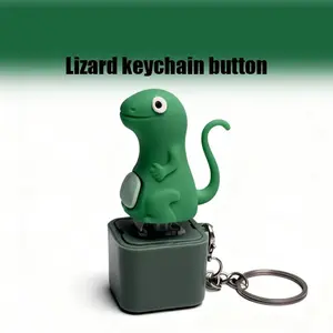Lizard Button Keychain Interactive Stress Relief Fidget Gadget with Realistic Sound Effect Funny Green Design Gift for Christmas Birthday Best Gift For Boyfriend and Girlfriend - Animal Pendant