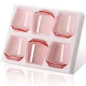 Physkoa Pink Stemless Wine Glasses Set of 6-17 oz Hand-Blown Crystal Pink Glassware for Wine Lovers - Drinkware