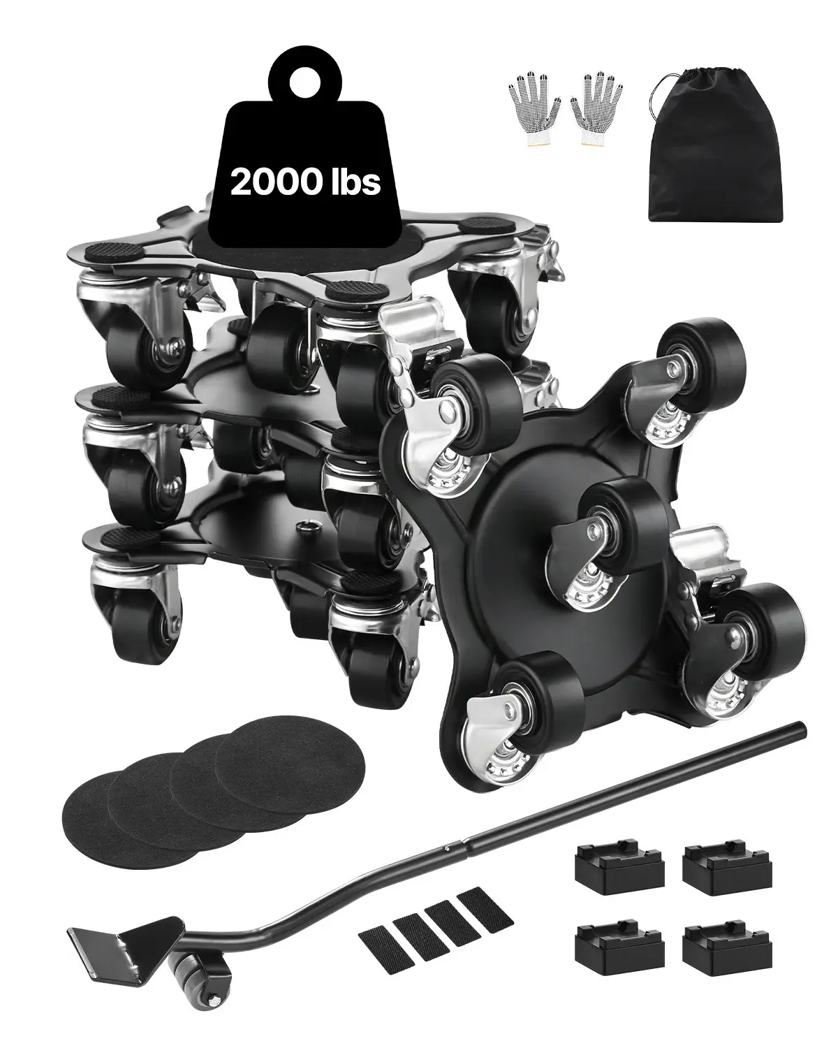 VEVOR Heavy Duty Carbon Steel Furniture Mover Dolly, 1200 lbs Load Capacity, 5 Lockable Swivel Wheels with Dual Brakes for 5-wheel Stability, Includes Pry Bar Set, Lifts Heavy Sofas, Ideal for Home Use & Father's Day Hardware Gift