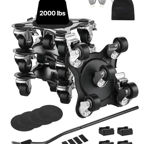 【toolupgrade】VEVOR Heavy Duty Carbon Steel Furniture Mover Dolly, 1200 lbs Load Capacity, 5 Lockable Swivel Wheels with Dual Brakes for 5-wheel Stability, Includes Pry Bar Set, Lifts Heavy Sofas, Ideal for Home Use & Father's Day Hardware Gift, Deep Clea