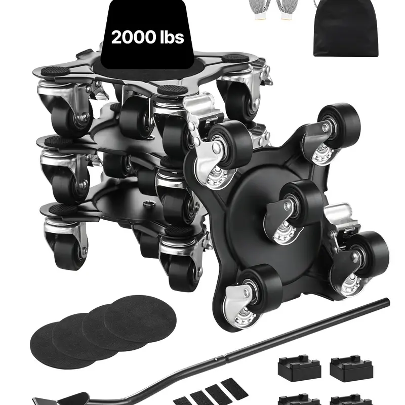 【toolupgrade】VEVOR Heavy Duty Carbon Steel Furniture Mover Dolly, 1200 lbs Load Capacity, 5 Lockable Swivel Wheels with Dual Brakes for 5-wheel Stability, Includes Pry Bar Set, Lifts Heavy Sofas, Ideal for Home Use & Father's Day Hardware Gift, Deep Clea