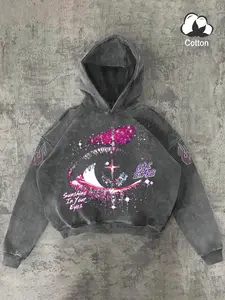 Men's Vintage Letter, Eye & Graphic Print Hoodie, Long Sleeve, Casual Fitted Sweatshirt, Streetwear, Hip Hop, Rap, Gym, Outdoor, Fall & Winter